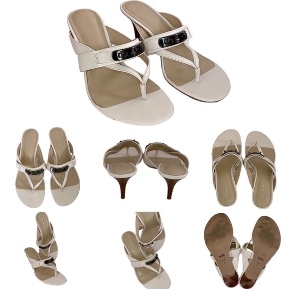 Coach Turnlock Leather Olina Matte White Thong Heel Dress Sandals Women’s 8.5 - Picture 6 of 15